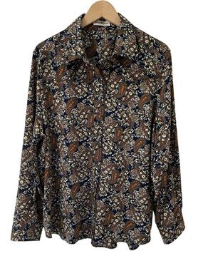 Natural Life women’s Winona paisley Floral Print Snap Shirt XL navy western